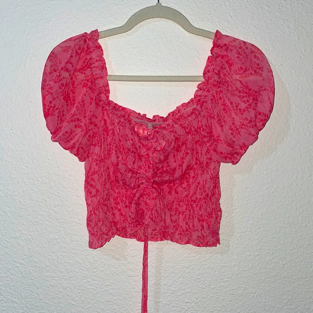 Sheer Tie-Waist Pink Crop Top